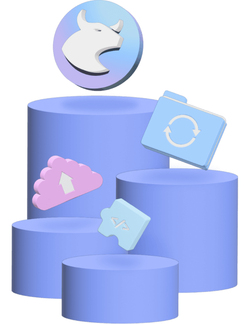 Neotoro 3D emblem with cloud, automation and code modules