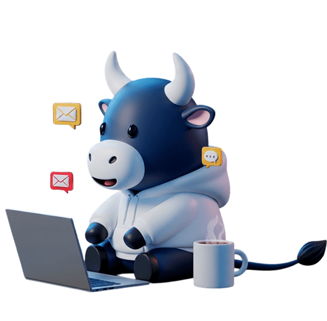 Neotoro mascot — a bull working on a laptop